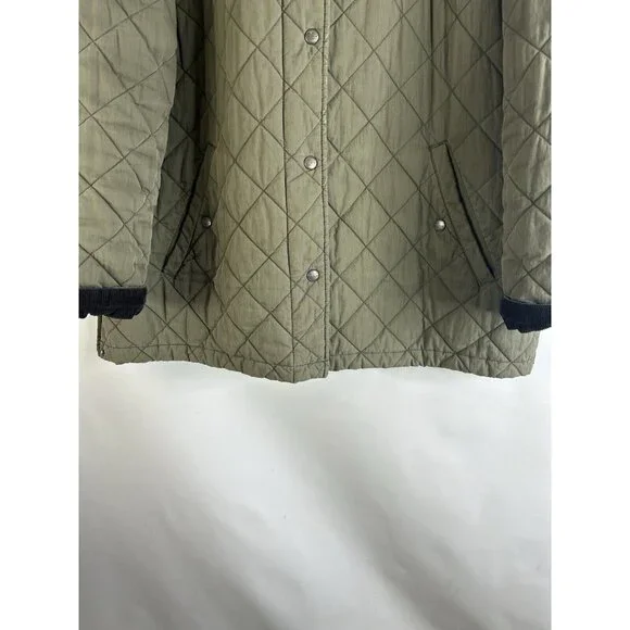 Vintage 90s L.L. Bean Quilted Corduroy Collar Barn Chore Coat Green - Picture 3 of 10